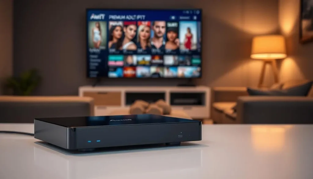 Écran de télévision affichant un service IPTV adulte avec qualité fluide