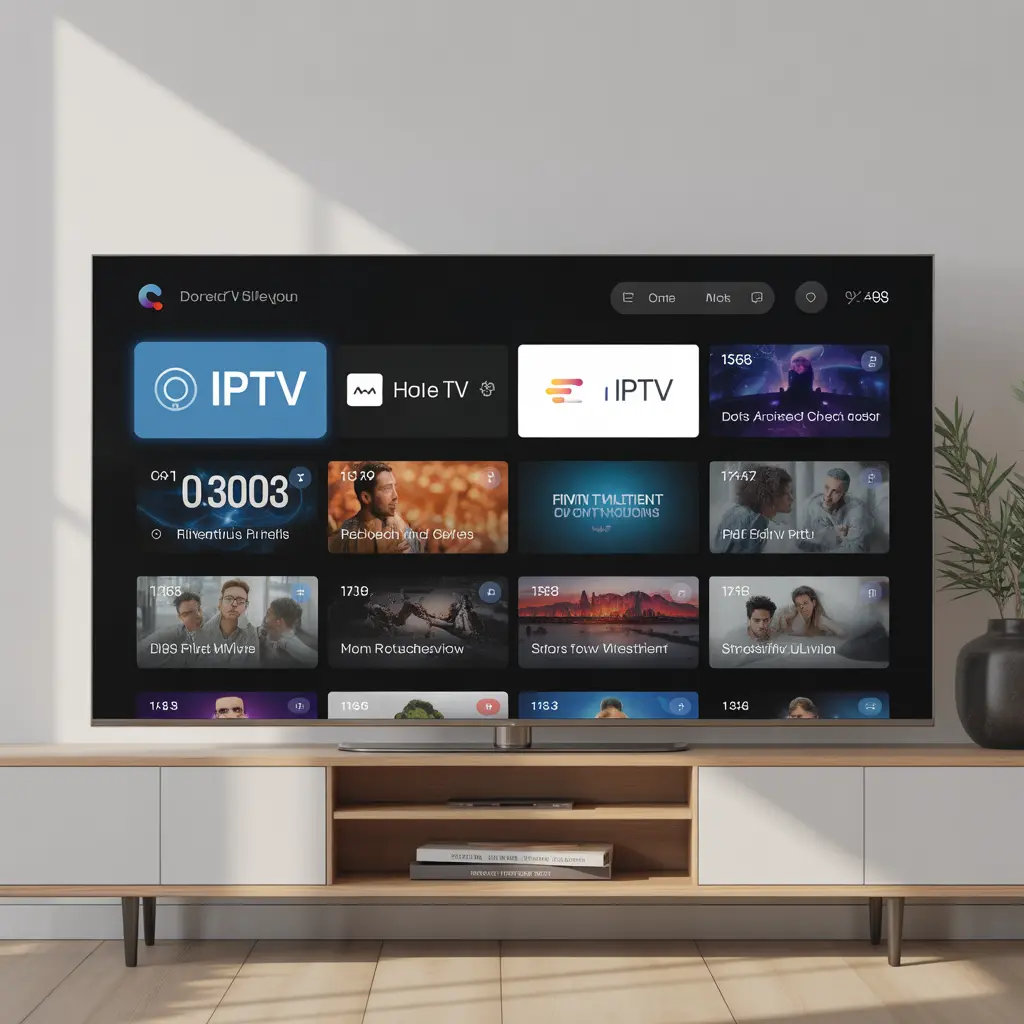 Smart iptv on smart tv affichant une interface IPTV claire et fluide sur une télévision connectée moderne